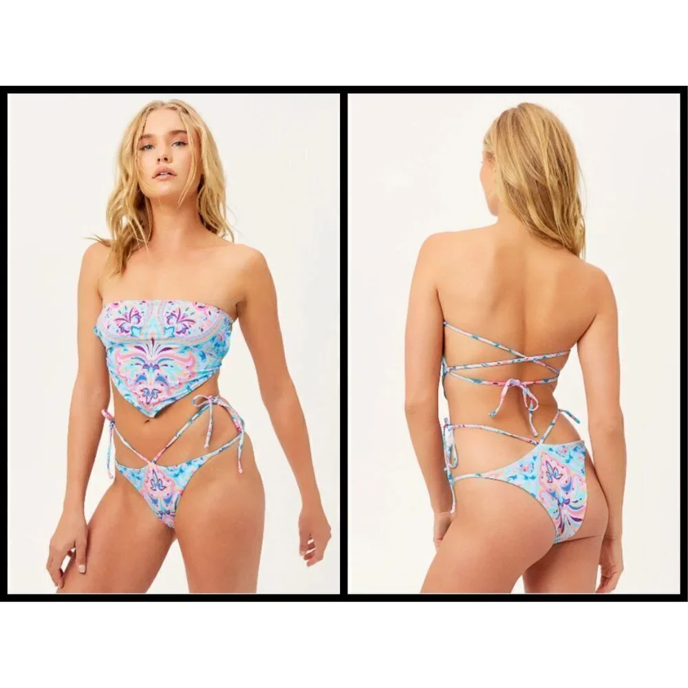 💕FRANKIE'S BIKINI💕 Halo Strapless Top + Willow Bottom ~ Scarf Print Medium